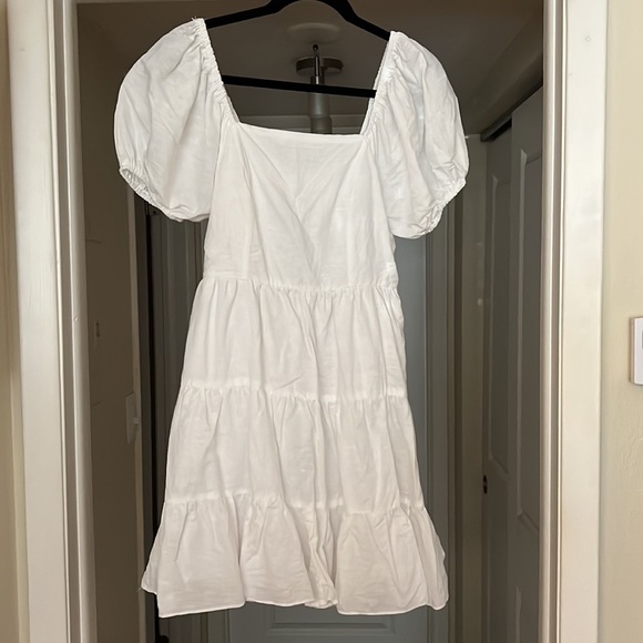 🎉HP🎉 Bow Back Chelsea & Violet Square Neck Puff Sleeve Linen Tiered Dress 🎀 - Picture 4 of 5